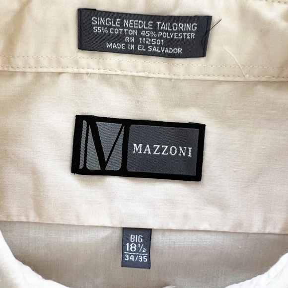Mazzoni Long Sleeve Button Down Dress Shirt in Cream Men’s Sz 18 1/2 - Picture 6 of 7